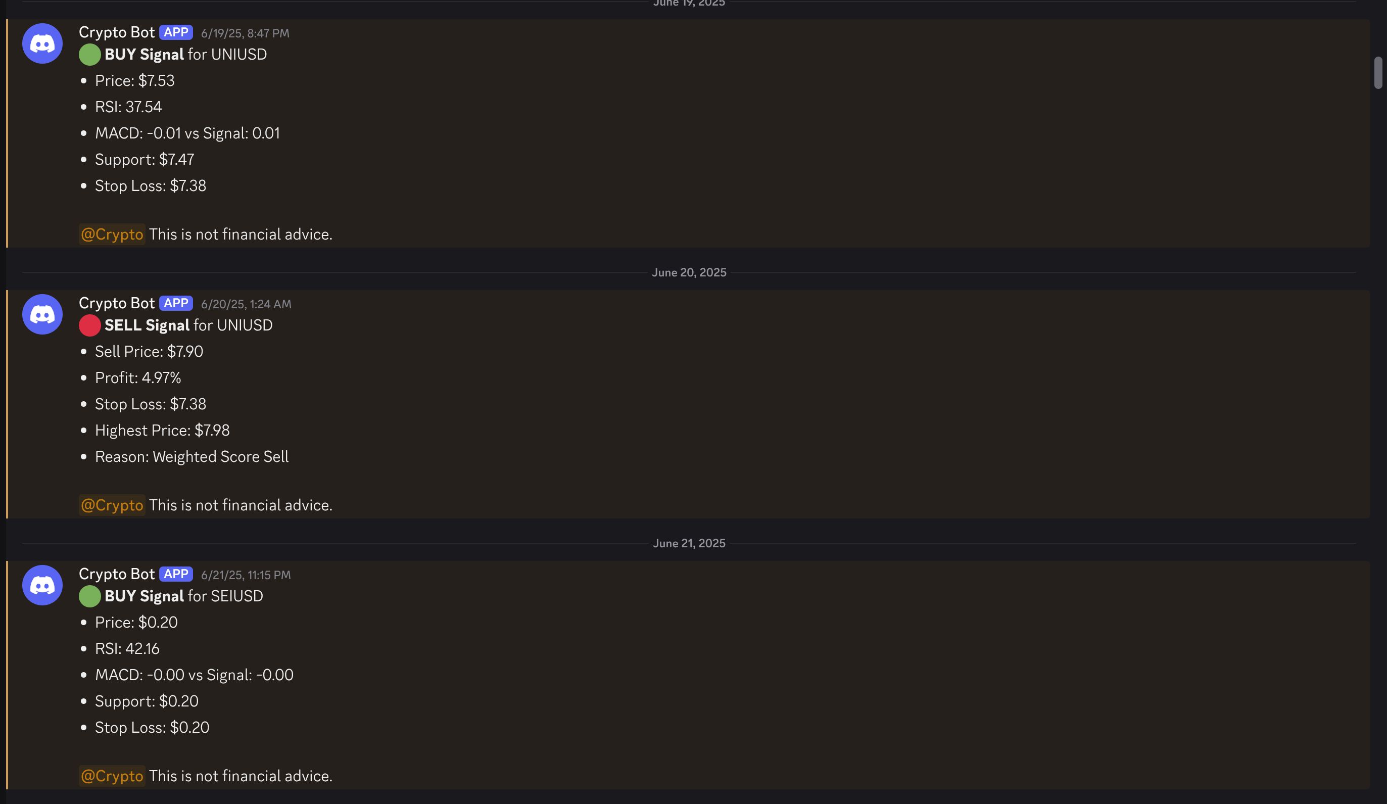 Custom Crypto Trading Bot with Discord Integration